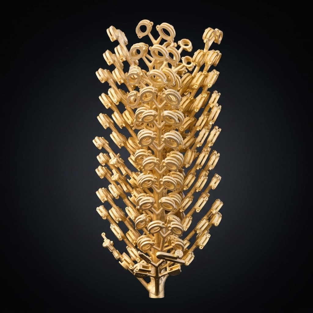 Gold casting tree with dozens of jewelry pieces fresh from the mold — Saqlain Bullion Dubai