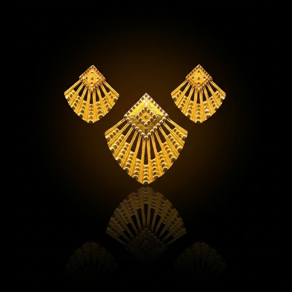 22K Art Deco Fan Pendant Set - 22k purity gold 12.55g